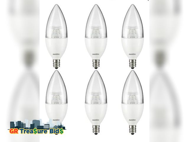 Lot 111-80179 - New Sunlite LED B13 Decorative Chandelier Light Bulb, 7 Watts (60W=), 500 Lumens, 120 Volts, Dimmabl...