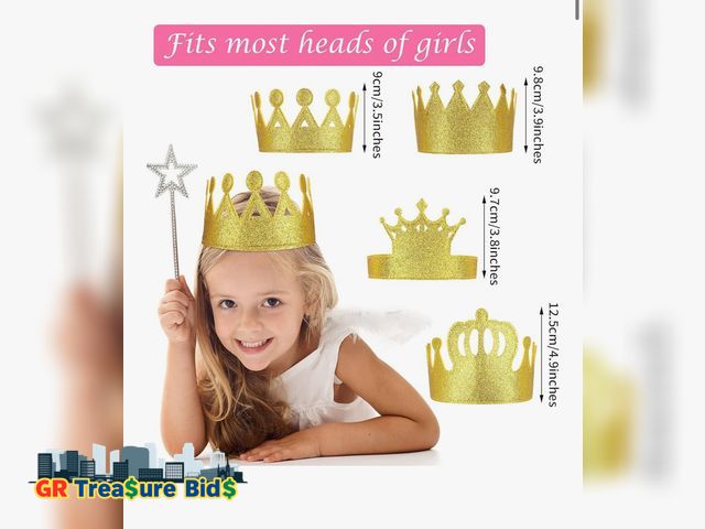 Lot 111-87619 - New Tatuo 4 Pieces Gold Stretch Kids Crown Felt Glitter Birthday Crown Gold Felt Birthday Crown for ...