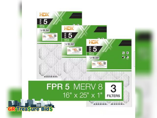 Lot 111-73564 - 16 in. x 25 in. x 1 in. Standard Pleated Furnace Air Filter FPR 5, MERV 8 (3-Pack)