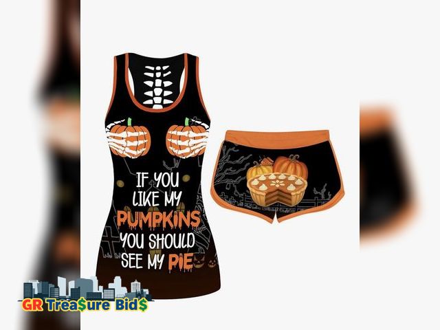 Lot 111-59961 - Women's Halloween Sleeveless Tank Top Set If You Like My Pumpkin Printing Drawstring Shorts Stretch ...