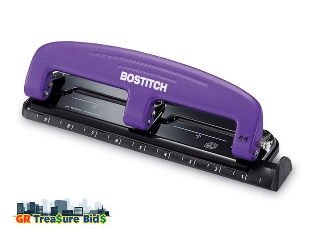Lot 111-58503 - Bostitch Office EZ Squeeze Reduced Effort 3-Hole Punch, 12 Sheets, Purple