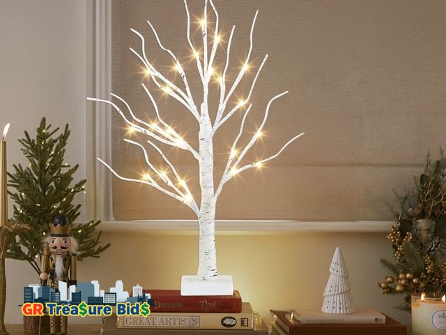 Lot 111-6455 - PEIDUO Artificial Tree for Christmas Decorations, 2FT Birch Tree with LED Lights, Warm White Fairy L...