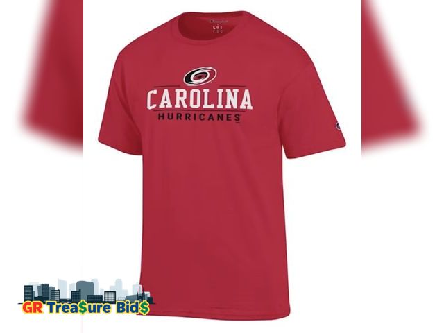 Lot 111-15581 - New CHAMPION CAROLINA HURRICANES RED JERSEY SHORT SLEEVE T SHIRT size L