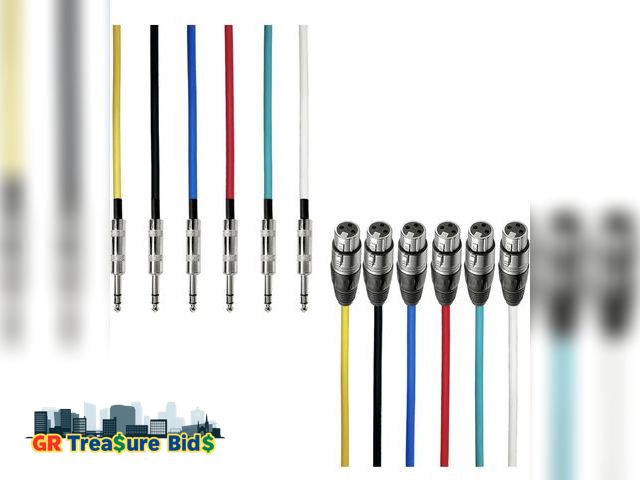 Lot 111-28072 - AxcessAbles XLR Female to 1/4" TRS Balanced 6ft Speaker Color Cable Pack | Balanced Speaker, Microph...