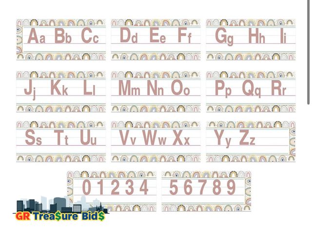 Lot 111-58064 - Janlaugh Alphabet Bulletin Board Strips Set Alphabet Line ABC Banner Number Border Posters Classroom...