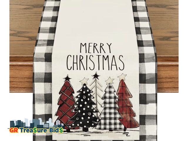 Lot 111-70735 - New Artoid Mode Waterclor Buffalo Plaid Christmas Trees Merry Xmas Table Runner, Seasonal Winter Hol...