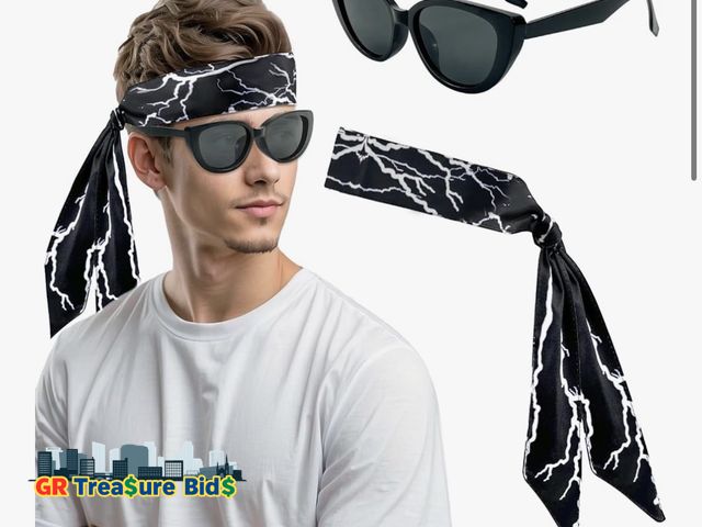 Lot 111-30354 - New QLINLEAF Lightning Headband Black Sunglasses for Mens Coplay Costume Accessories Adult