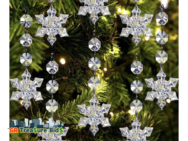Lot 111-21075 - Jishi 30pk Snowflake Crystal Christmas Ornaments for Tree Decorations, Hanging Clear Acrylic Snowfla...