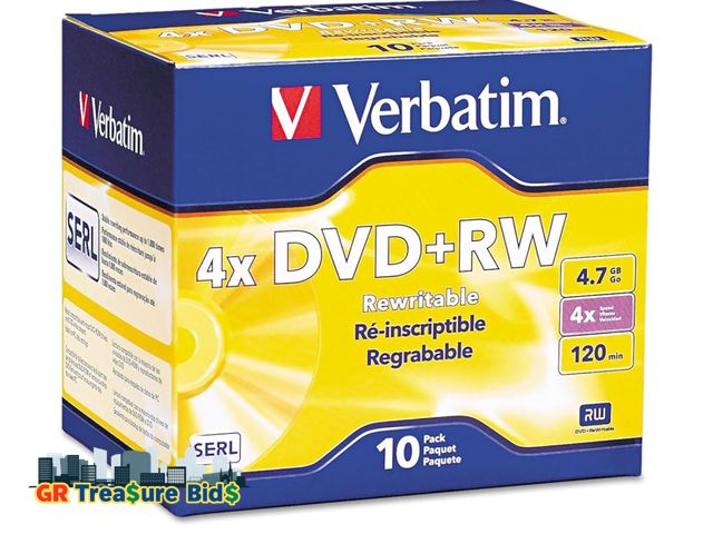 Lot 111-42015 - Verbatim America, LLC Verbatim DataLifePlus 94839 DVD Rewritable Media -DVD+RW -4X -4.70 GB -10 Pack...