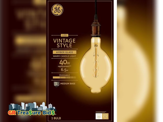 Lot 111-8110 - GE Vintage style with  LED,Amber class GE Lighting Vintage Style LED Light Bulb, 40 Watt Eqv, Amber ...