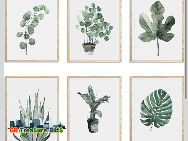 Lot 111-57372 - New Jiovbiol Minimalist Green Wall Art Prints Set of 6，Boho Greenery Botanical Wall Decor，Leaves Pai...