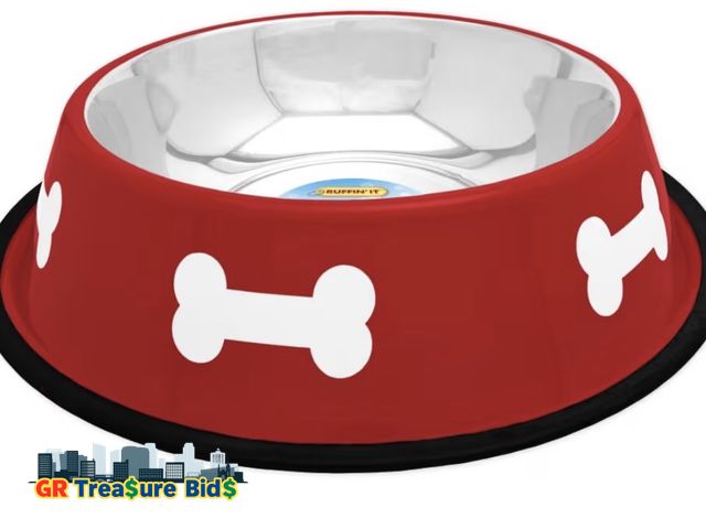 Lot 111-740753 - New westminster pet products 19264 64 OZ, Stainless Steel Fashion Bowl, 64oz, Red/White