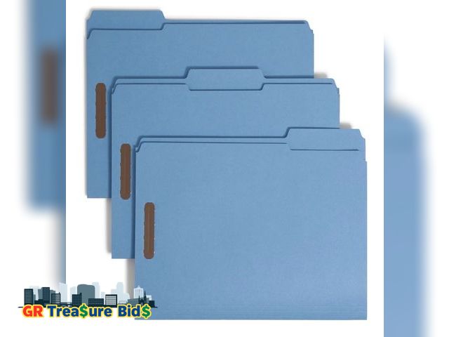 Lot 111-93490 - New Smead Fastener File Folders, 50 Count, Blue, Reinforced 1/3-Cut Tabs, 2 Fasteners, Letter Size (...