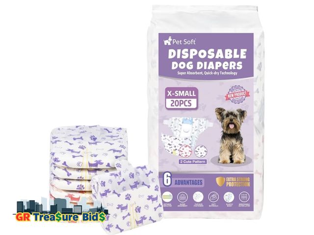 Lot 111-77560 - New Pet Soft Female Dog Diapers - Disposable Doggie Diapers with Wetness Indicator, Puppy &amp; Cat ...