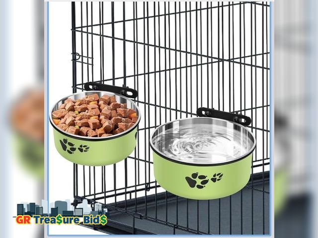 Lot 111-52152 - New Dog Crate Bowls, ShineMe Stainless Steel Dog Kennel Bowls for Crates, Spill Proof Dogs Dishes th...