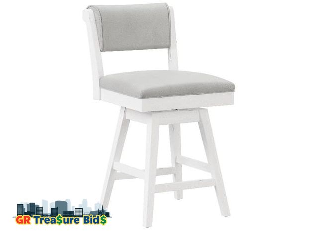 Lot 111-92322 - Hillsdale Clarion Wood and Upholstered Counter Height Swivel Stool, Sea White