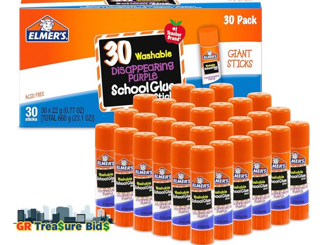 Lot 111-60721 - Elmer's Disappearing Purple School Glue Sticks, Washable, 22 Grams, 30 Count