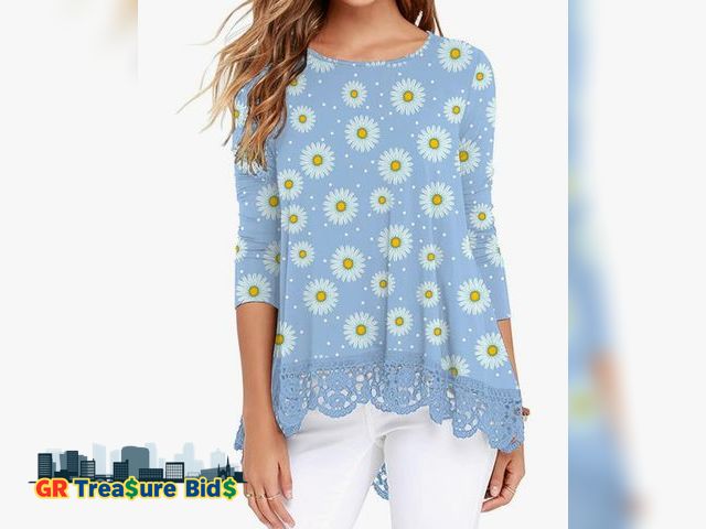 Lot 111-28751 - New QIXING Women Tops Lace Trim O Neck A Line Tunic Blouse