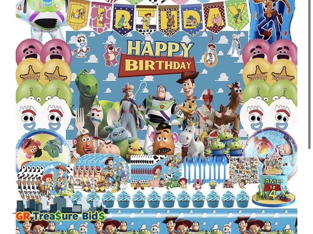 Lot 111-59065 - New Cartoon Birthday Decorations, Cartoon Party Supplies - Happy Birthday Banner Balloons Plates Bac...