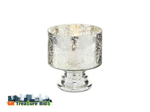 Lot 111-23407 - Glass Candle Holder Silver 6"D, 7"H - 24669