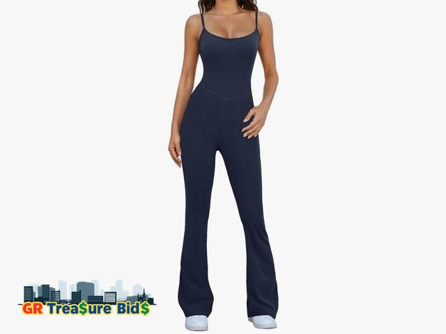 Lot 111-63209 - New Flare Jumpsuits for Women Adjustable Spaghetti Strap Bodycon Jumpsuit Scoop Neck Workout Romper ...