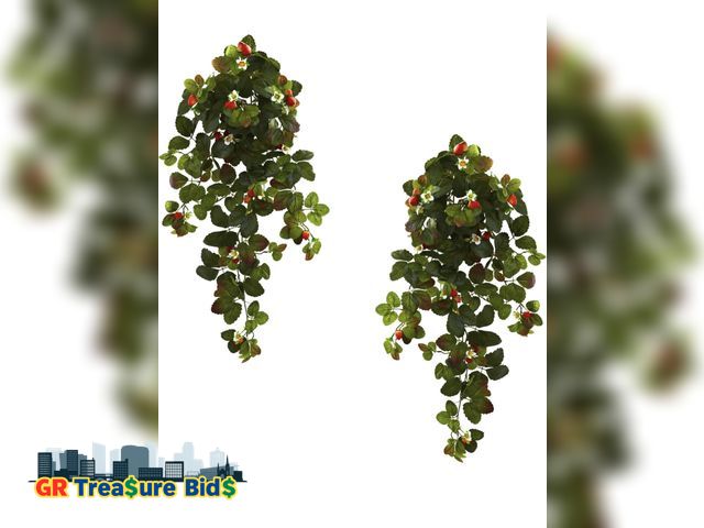 Lot 111-30367 - Nearly Natural 6115-S2 31” Strawberry Hanging Bush with Berry (Set of 2), 2 Piece