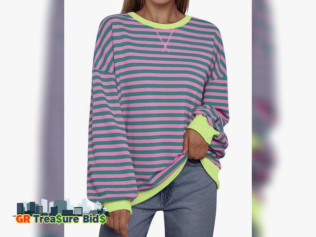 Lot 111-22453 - Trendy Queen Oversized Sweatshirt for Women 2025 Summer Crewneck Striped Long Sleeve Shirts Hoodies ...