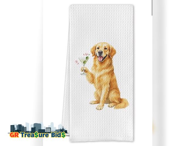 Lot 111-926206 - Golden Retriever Martini Kitchen Towels, Gifts for Golden Retriever Lovers Dish Tea Towels for Kitch...