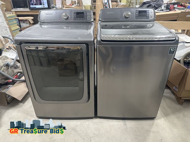 Lot 111-7373 - Samsung . Washer & Dryer Set 5.7 cu.ft Top-Load Washer (Stainless Platinum)
model: WA50F9A8DSP/A2

7...