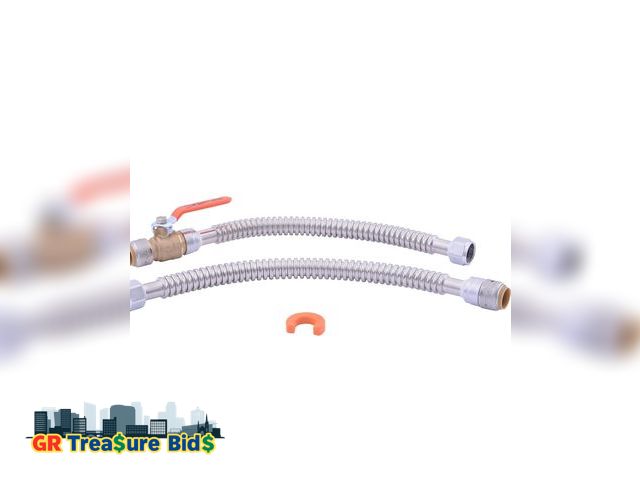 Lot 111-41747 - New Water heater connection kit 24 “SharkBite Max 3/4 x 3/4 Inch FIP x 18 Inch Push to Connect Corru...