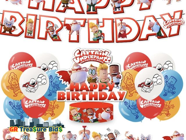 Lot 111-51626 - New Captain Underpants “Happy Birthday”cake sign with balloons.