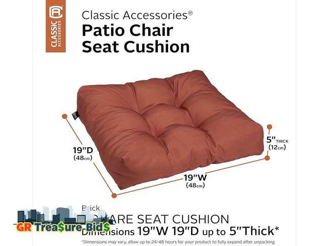 Lot 111-87922 - Water-Resistant Square Patio Seat Cushions, 19 x 19 x 5 Inch, 2 Pack, Brick, Outdoor Seat Cushions