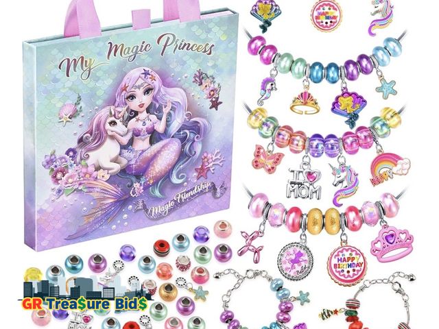 Lot 111-29642 - New Girls Charm Bracelet Making Kit: Mermaid Jewelry Supplies Make Set Charm Bracelets Kits DIY Art ...