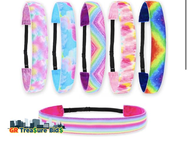 Lot 111-63907 - New FROG SAC Headbands for Girls - 6 Adjustable No Slip Head Bands for Kids, Athletic Sport Hair Ban...