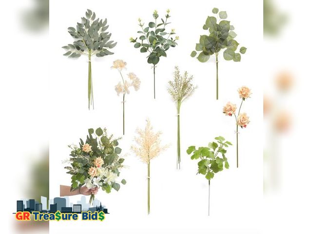 Lot 111-71421 - Artificial Greenery Stems Box Set, 49pcs with 8 Kinds of Faux Greenery Flowers Picks for DIY Bridal ...