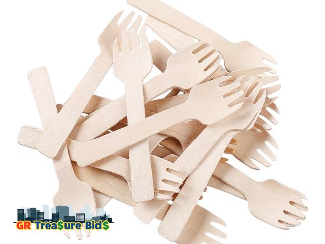 Lot 111-652672 - Gmark 4" Mini Wooden Spork 18 ct, Biodegradable Compostable Birchwood Fork Spoon 2-in-1 Utensil (18p...