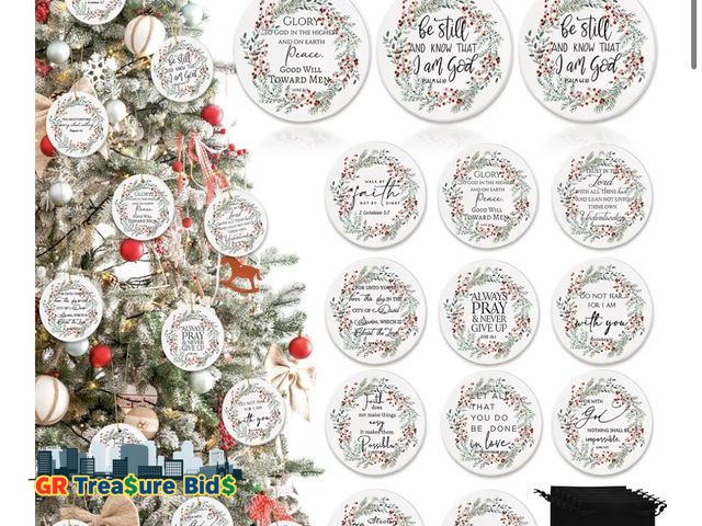Lot 111-60756 - New Sieral 24 Pcs Christian Christmas Ornaments Bulk Bible Verse Hanging Ornament Inspirational Quot...