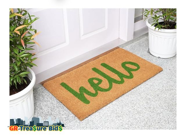 Lot 111-10058 - Calloway Mills 100381729NGS Script Hello Doormat, 17" x 29", Natural/Green