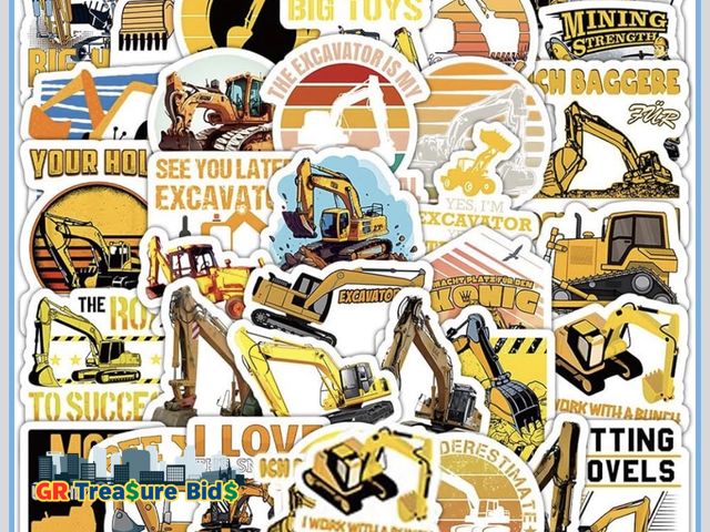 Lot 111-5290  - New Excavator Stickers |50Pcs Digger Waterproof Vinyl Decals for Water Bottles Laptop Luggage Cup Co...