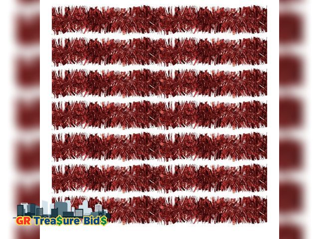 Lot 111-60320 - 100 FT Red Tinsel Garland 4th of July Tinsel Garland Decorations Metallic Tinsel Twist for Christmas...