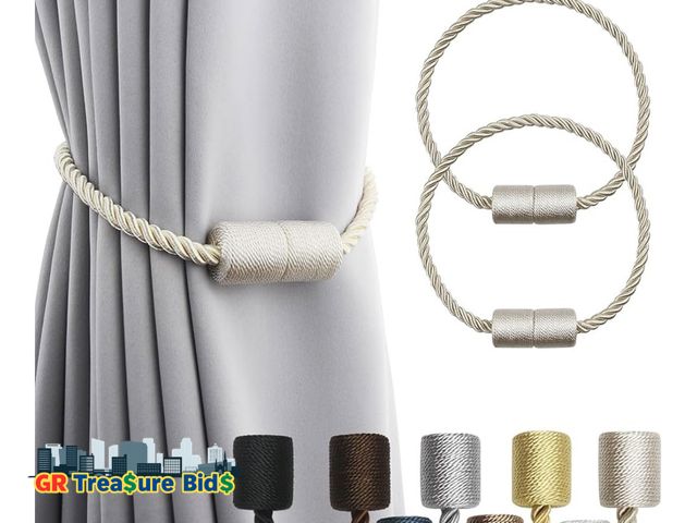 Lot 111-57799 - 2 Pack Beige Strong Magnetic Curtain Tiebacks Outdoor Elegant Decorative Tie Backs Modern Rope Tieba...