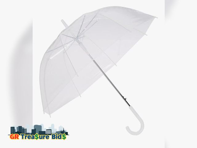 Lot 111-7466 - Amazon Basics Clear Umbrella for Rain, Round Bubble Umbrella for Wedding, With Wide Coverage (35" Ca...