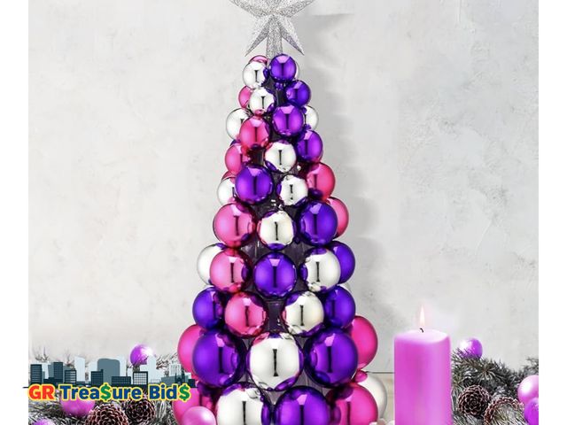 Lot 111-85998 - Meooeck 16 Tabletop Purple Christmas Balls - Advent Decor with Glitter - Small Christmas Tree - Holi...