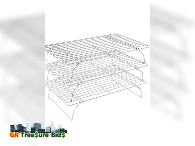 Lot 111-5062 - New Stainless Steel 3 Tier Stackable Cooling Rack for Batch Cooling Cookie, Pizza, Cake-15.8”x 10”- ...
