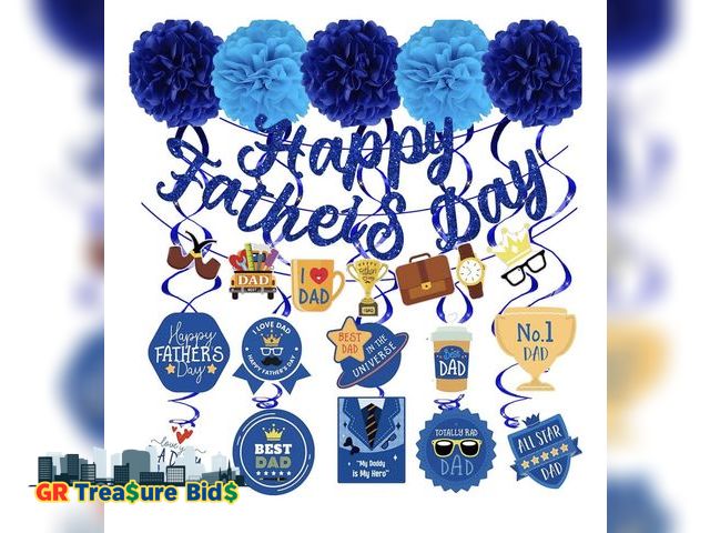 Lot 111-09899 - New Father Day Decorations for Party Blue Best Dad Ever Decorations With Glitter Happy Father’s Day ...