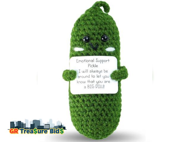 Lot 111-26095 - New Funny Emotional Support Pickle,3 inch Mini Positive Crochet Animals Stress Pickle with Unique Ca...