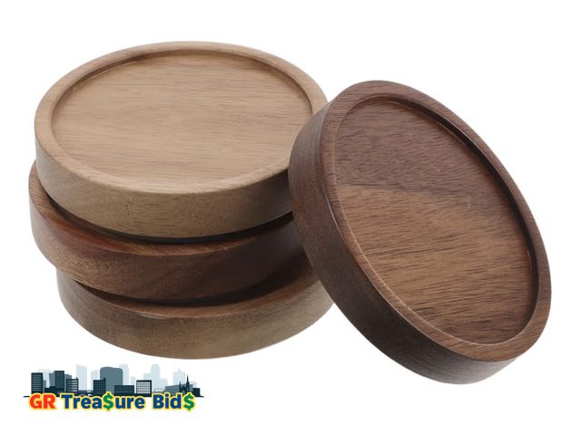 Lot 111-76672 - Sosoport 4pcs 90mm Wooden Sealing Jar Lids for Glass Jars, Acacia Wood Airtight Storage Canister Cov...