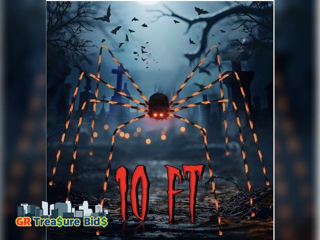 Lot 111-90278 - Wettarn 10 ft Halloween Giant Spider Scary Spider Red LED Eyes Fake Hairy Spider Props for Halloween...