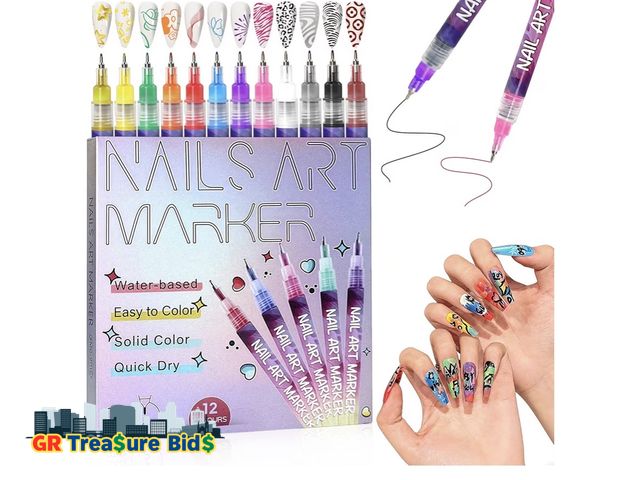 Lot 111-073838 - New Nail Art Pens for Beginners, 12 Color Quick Dry Fine Tip Markers, Professional Painting &amp; De...