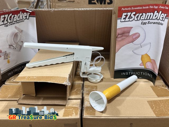 Lot 111-47936 - Box of 24 sets  (48pc) Egg cracker and Scrambler kitchen gadgets